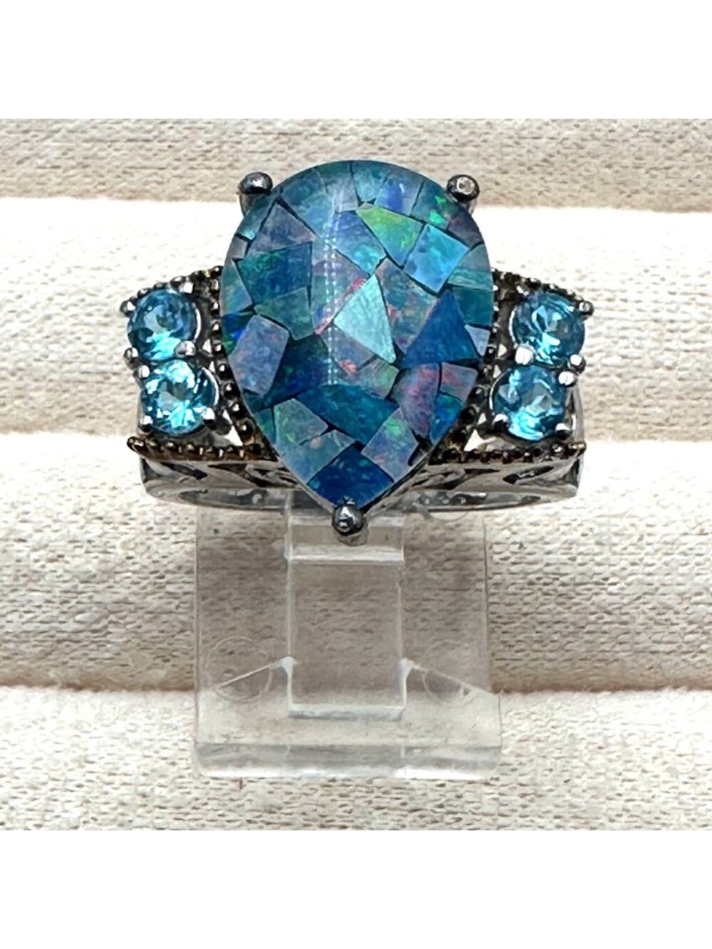 Chuck Clemency Opal Blue Topaz Sterling Silver Ring Size 7